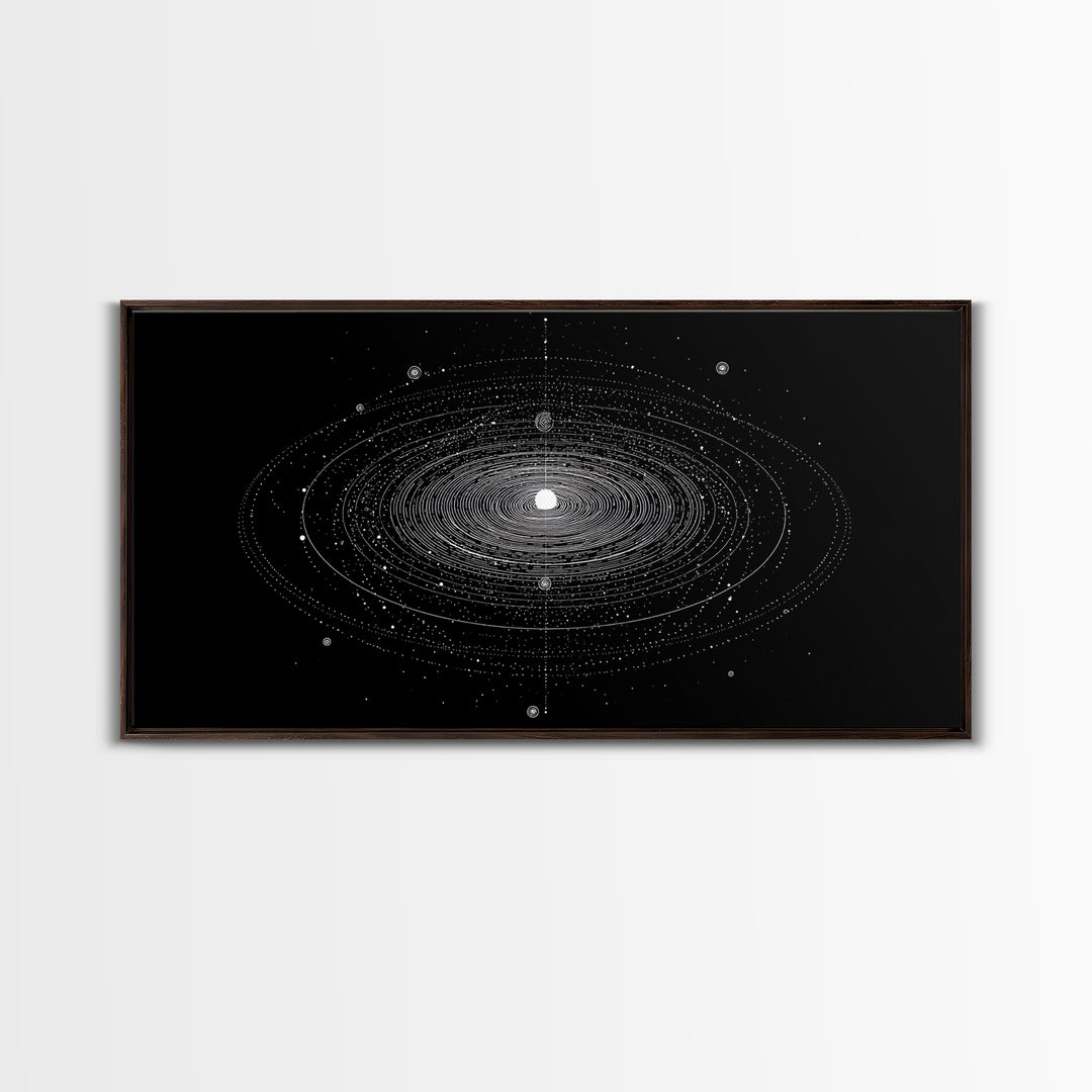 Black White Planetary Orbit Rings Canvas Print, Space Abstract Art, Minimal Modern Wall Decor, Sci Fi Office Poster Print