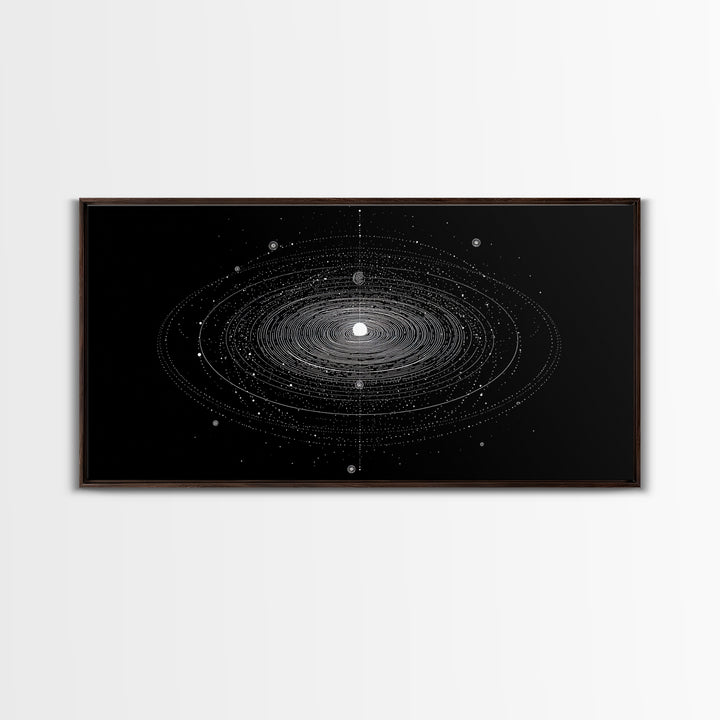 Black White Planetary Orbit Rings Canvas Print, Space Abstract Art, Minimal Modern Wall Decor, Sci Fi Office Poster Print