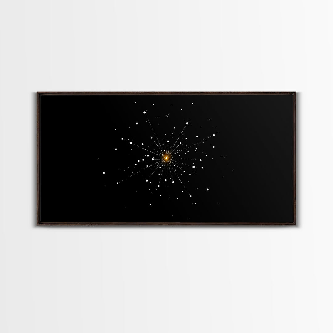 Gold Starburst Constellation On Black Canvas Print, Atomic Space Abstract Art, Midcentury Modern Decor, Office Wall Poster