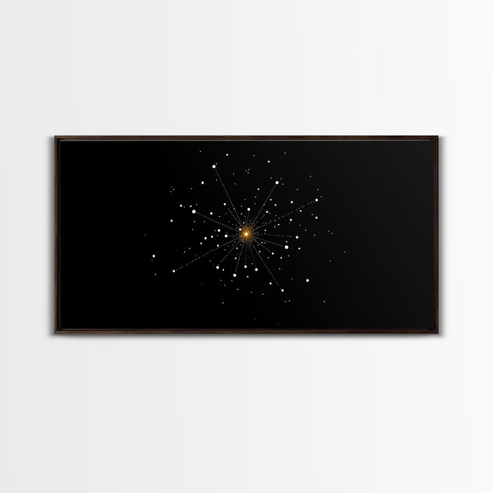 Gold Starburst Constellation On Black Canvas Print, Atomic Space Abstract Art, Midcentury Modern Decor, Office Wall Poster