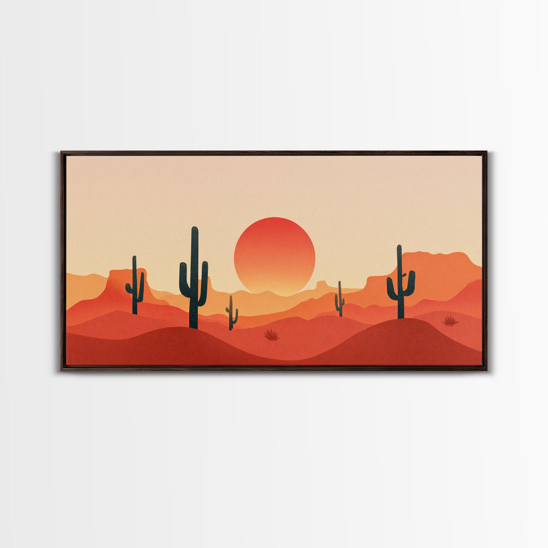 Red Desert Mesas And Cactus Wall Art, Midcentury Modern Sunset Print, Southwestern Landscape Poster, Warm Orange Decor Gift