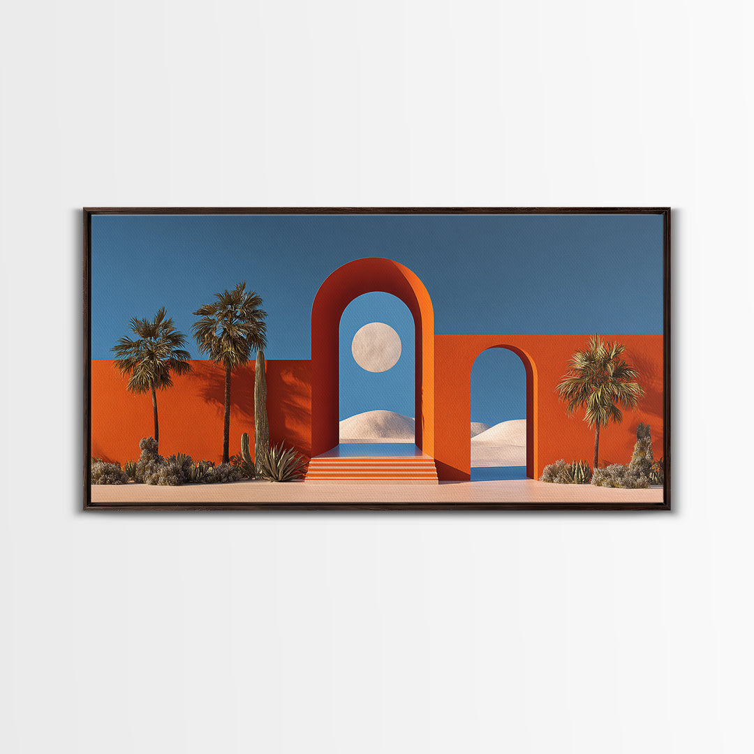 Orange Desert Portal With Moon Palms And White Dunes Wall Art, Midcentury Modern Southwest Decor, Palm Springs Landscape Print