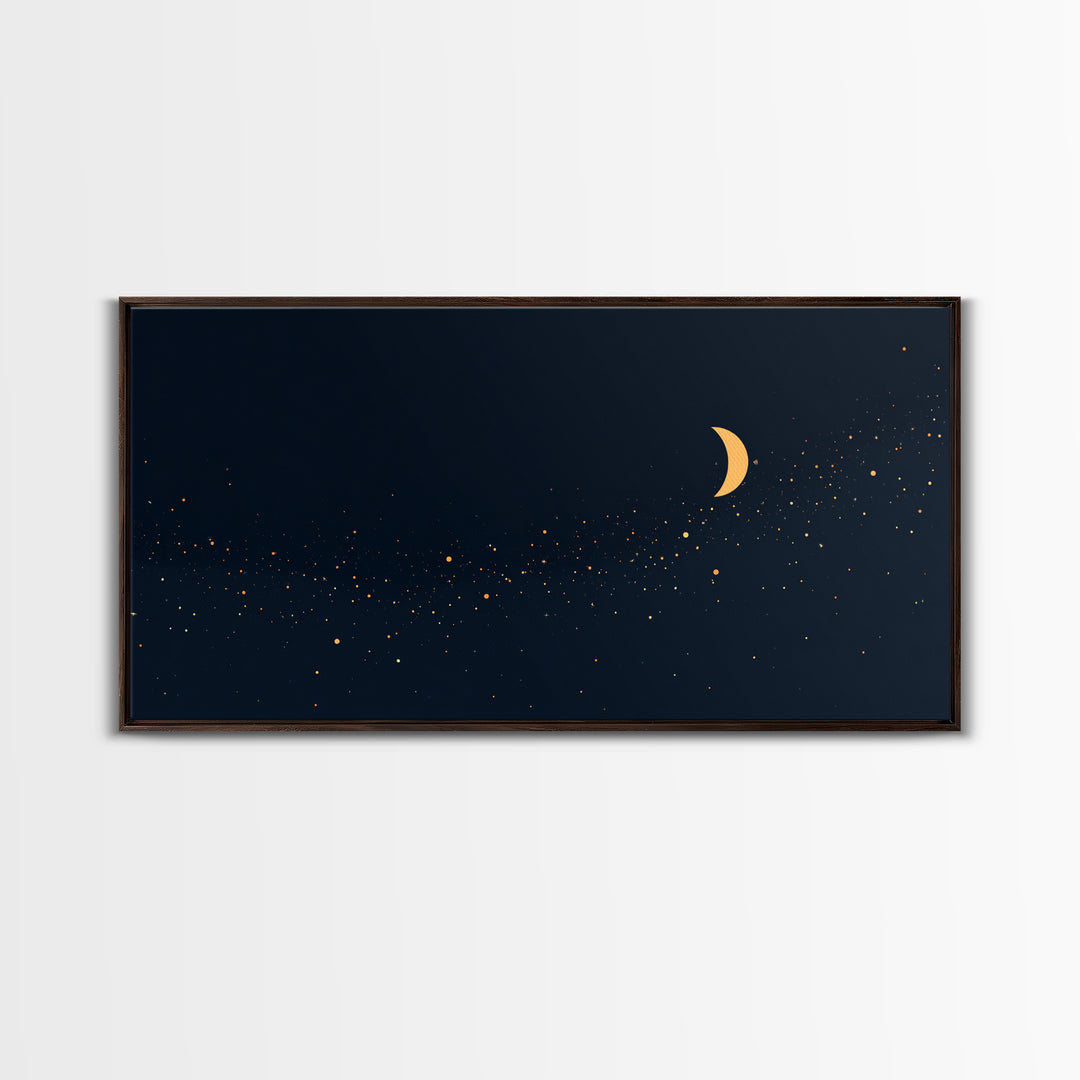 Golden Crescent Moon And Stars Wall Art, Mystical Dark Navy Celestial Print, Boho Night Sky Decor For Bedroom, Nursery, Gallery