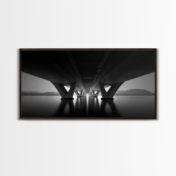 Moody Bridge Underpass Wall Art, Black And White Architectural Photography Print, Geometric Lines, Masculine Office Decor