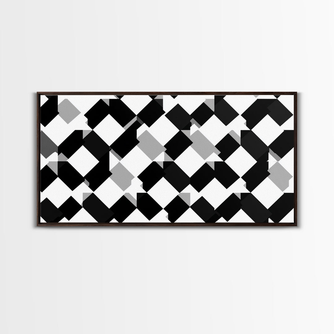 Black White Gray Geometric Diamond Pattern Wall Art, Mid Century Modern Abstract Print, Minimalist MCM Wall Decor For Office