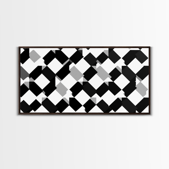 Black White Gray Geometric Diamond Pattern Wall Art, Mid Century Modern Abstract Print, Minimalist MCM Wall Decor For Office