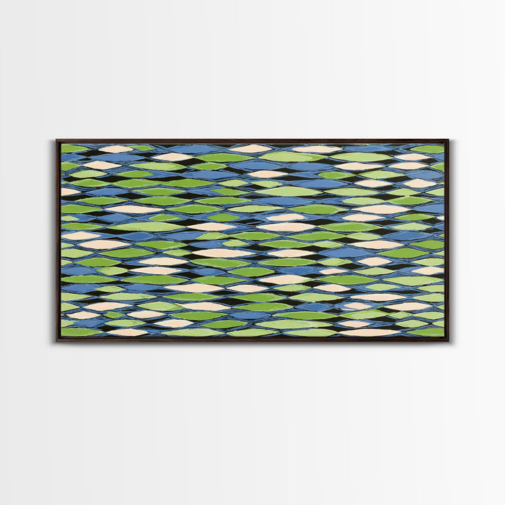 Blue Green Cream Diamond Lattice Wall Art, Scandinavian Modern Geometric Print, Mid Century Decor For Living Room Office