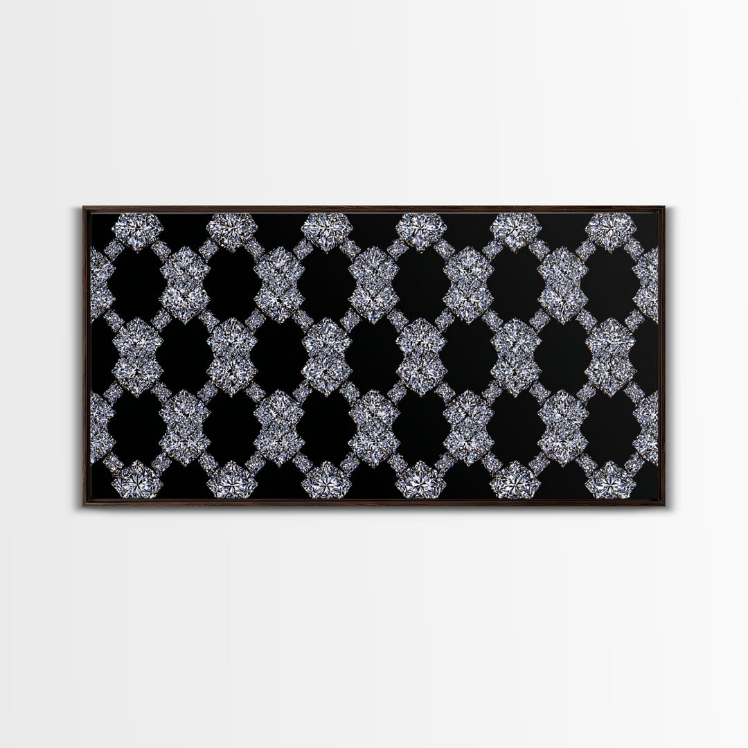 Silver Black Sparkle Diamond Lattice Wall Art, Glam Geometric Abstract Print, Modern Wall Decor For Bedroom Office Gallery