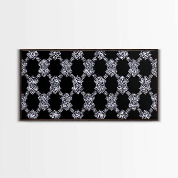 Silver Black Sparkle Diamond Lattice Wall Art, Glam Geometric Abstract Print, Modern Wall Decor For Bedroom Office Gallery