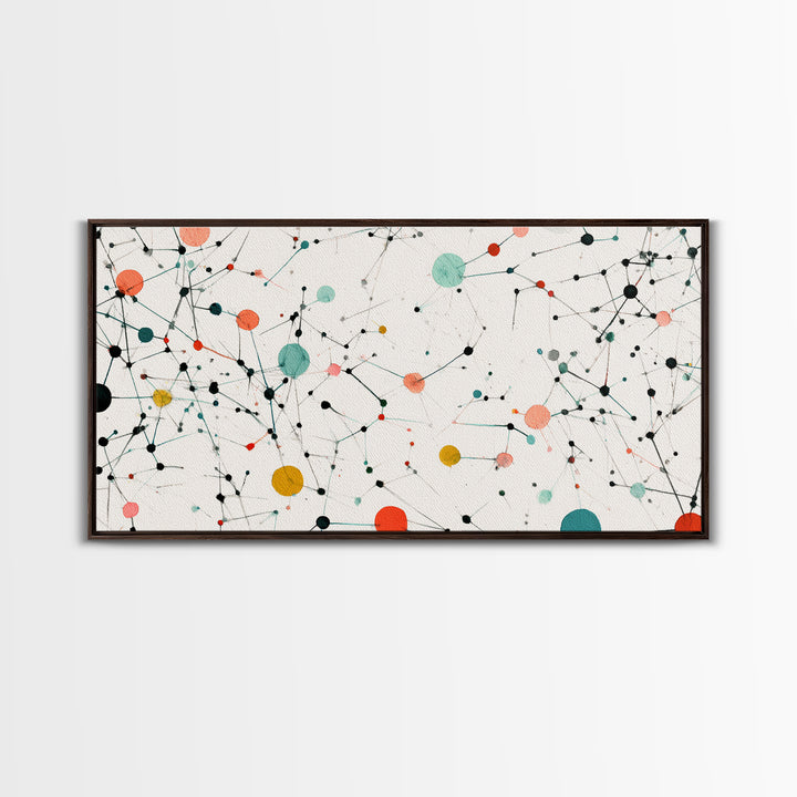 Teal Orange Molecular Network Abstract Wall Art, Midcentury Modern Art Print, Geometric Office Decor, Minimalist Home Decor