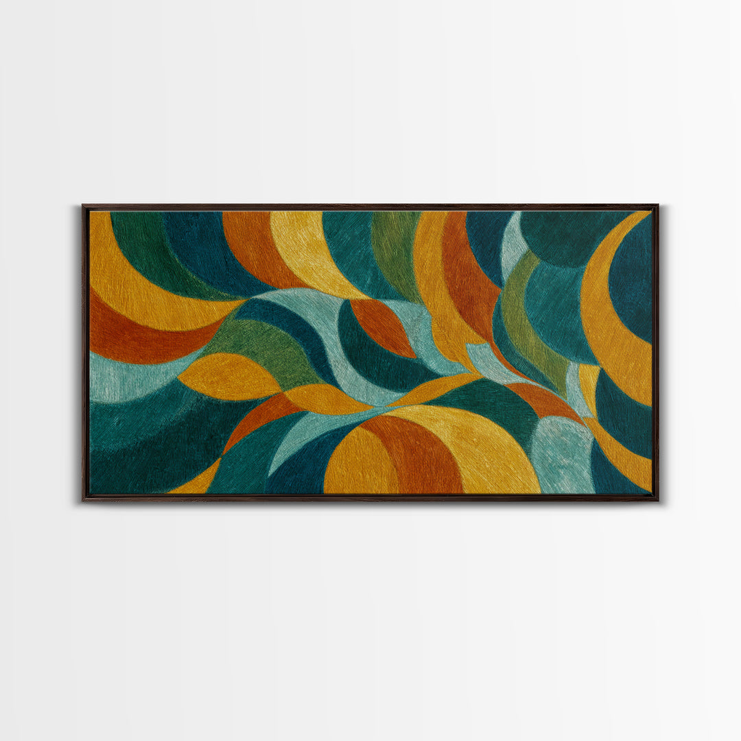 Teal Gold Orange Flowing Abstract Wall Art, Midcentury Modern Canvas Print, Retro Geometric Living Room Statement Decor Art