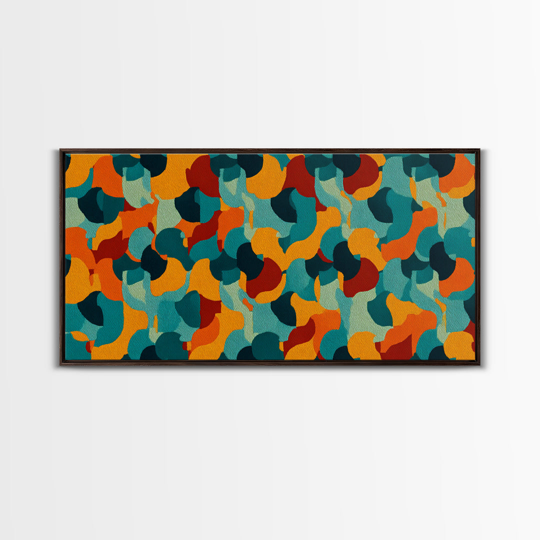 Teal Orange Gold Organic Abstract Wall Art, Midcentury Modern Canvas Print, Funky Retro Pattern Living Room Statement Decor