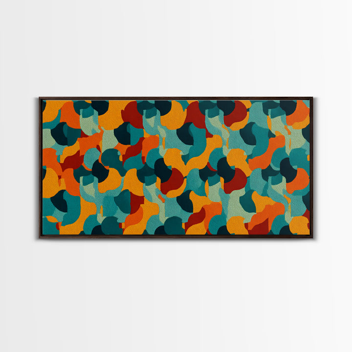 Teal Orange Gold Organic Abstract Wall Art, Midcentury Modern Canvas Print, Funky Retro Pattern Living Room Statement Decor
