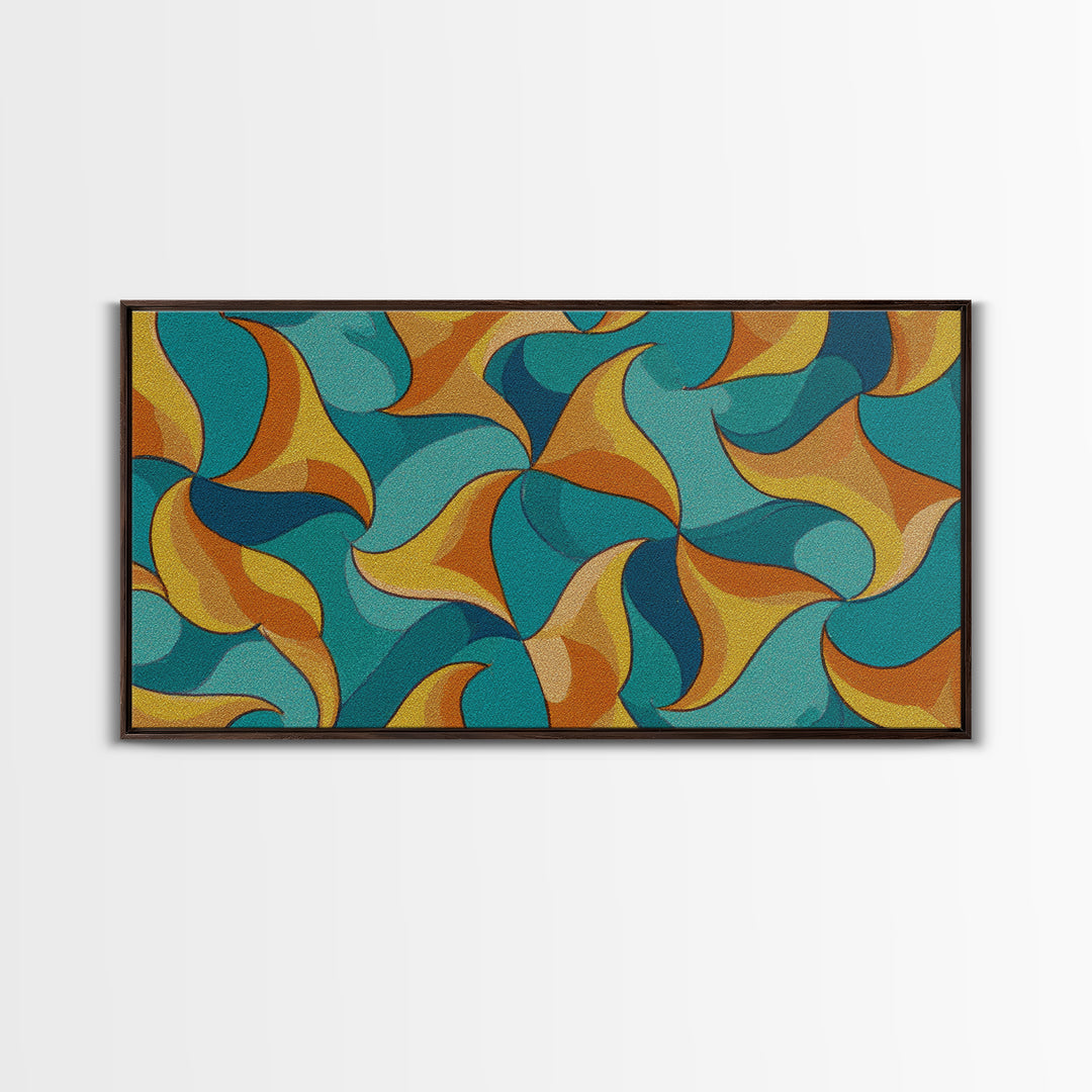 Turquoise Mustard Orange Boomerang Abstract Canvas Print, Midcentury Modern Wall Art, Retro Atomic Home Decor, MCM Living Room Statement Art