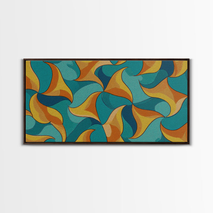 Turquoise Mustard Orange Boomerang Abstract Canvas Print, Midcentury Modern Wall Art, Retro Atomic Home Decor, MCM Living Room Statement Art