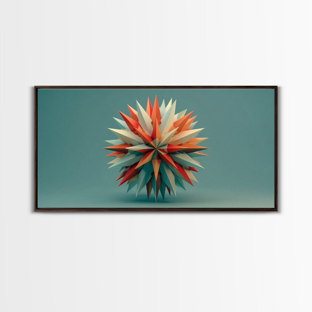 Floating Geometric Spiked Star Sculpture Canvas Print, Midcentury Modern Wall Art, Atomic Abstract Decor, Mcm Home Office