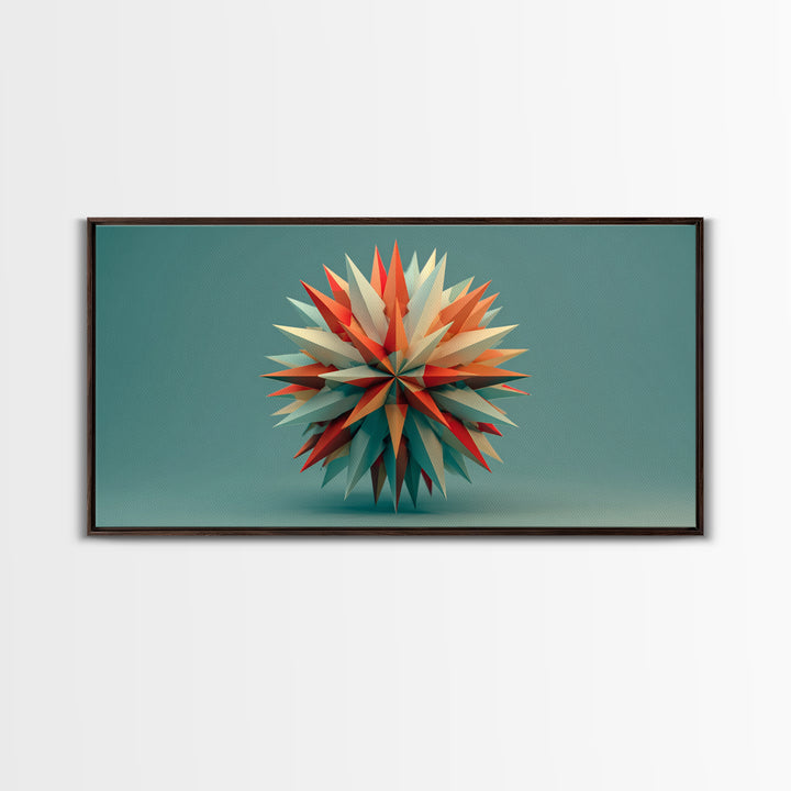 Floating Geometric Spiked Star Sculpture Canvas Print, Midcentury Modern Wall Art, Atomic Abstract Decor, Mcm Home Office