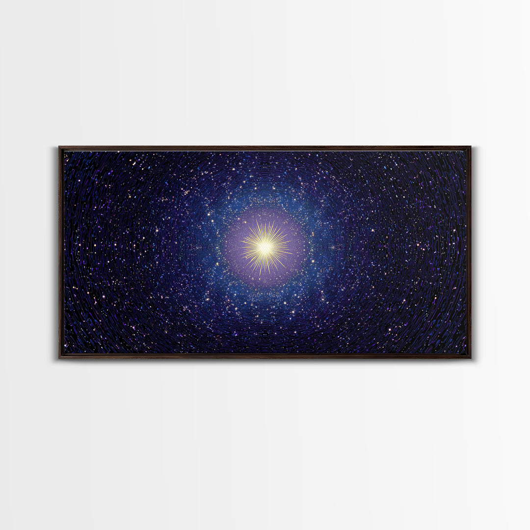 Blue Celestial Starburst Tunnel Canvas Print, Modern Abstract Art, Space Abstract Art, Cosmic Retro Art, Bedroom Wall Art