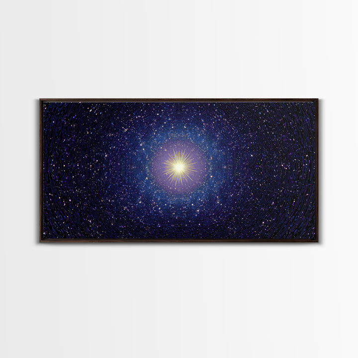 Blue Celestial Starburst Tunnel Canvas Print, Modern Abstract Art, Space Abstract Art, Cosmic Retro Art, Bedroom Wall Art