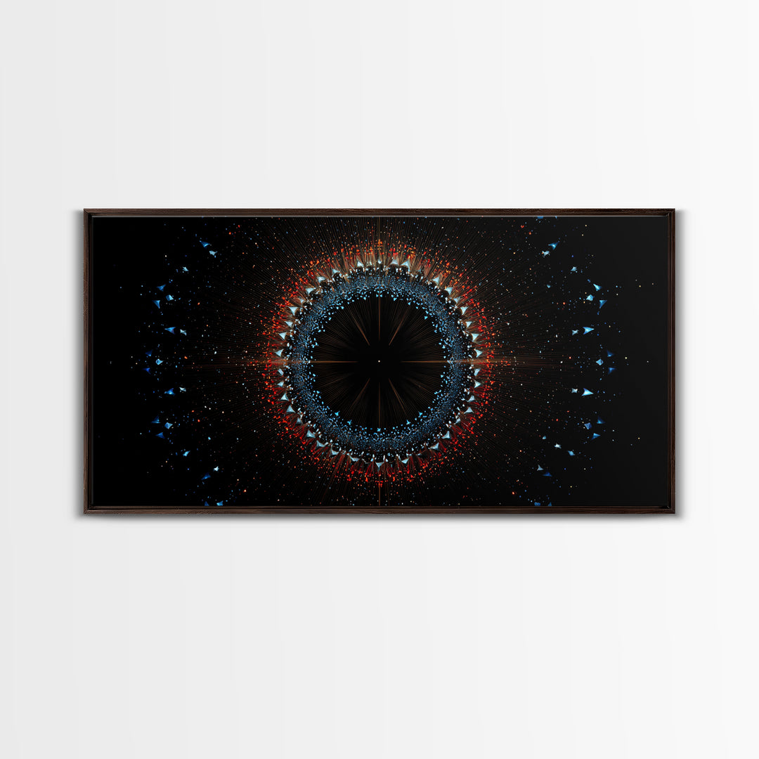 Dark Eclipse Particle Ring Framed Canvas Print, Modern Abstract Art, Space Abstract Art, Black Wall Art, Statement Wall Decor