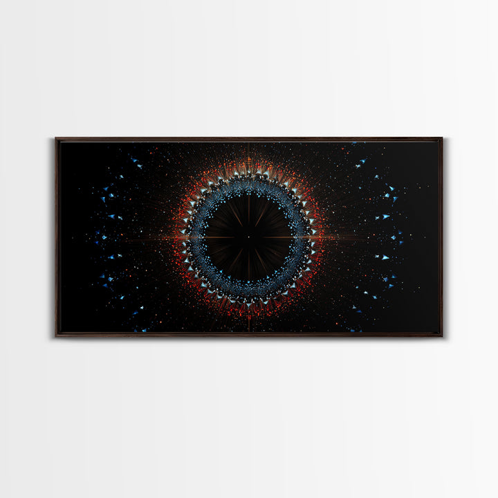 Dark Eclipse Particle Ring Framed Canvas Print, Modern Abstract Art, Space Abstract Art, Black Wall Art, Statement Wall Decor