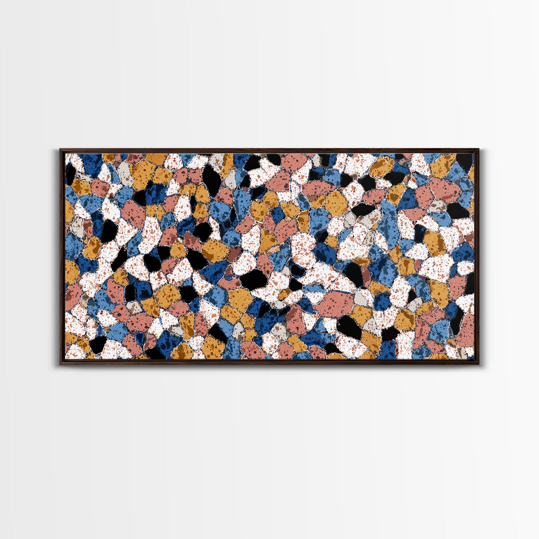 Speckled Blush Navy Terrazzo Mosaic Canvas Print, Modern Wall Art, Abstract Wall Art, Geometric Poster, Living Room Decor