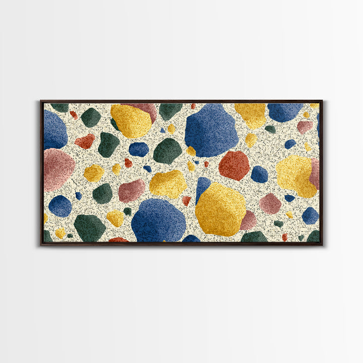 Soft Primary Terrazzo Pebble Canvas Print, Scandinavian Modern, Geometric Wall Art, Colorful Home Decor, Gallery Wall Art