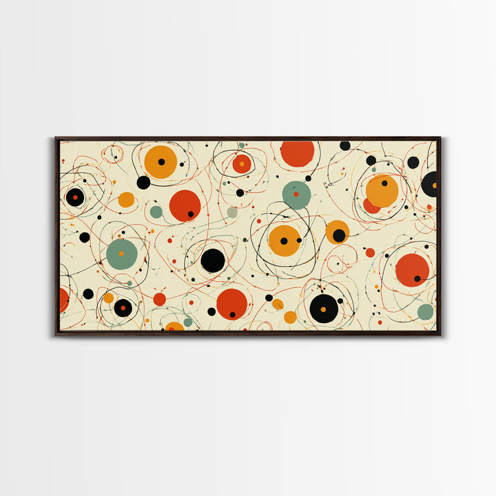Orange Sage Atomic Circles Wall Art, Midcentury Modern Abstract Canvas Print, Retro Geometric Poster, Bold MCM Decor For Living Room