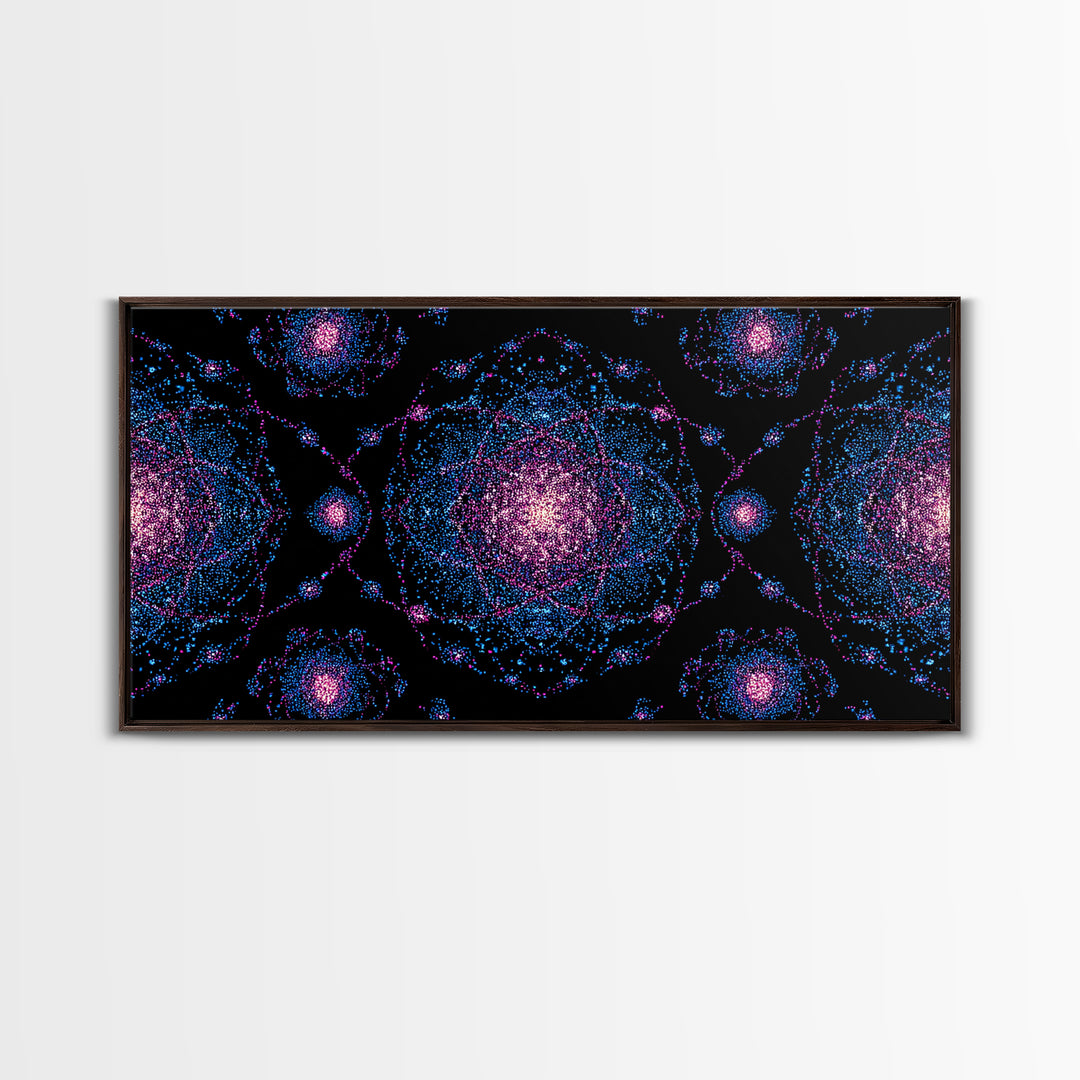 Pink Blue Particle Galaxies Canvas Print, Modern Abstract Wall Art, Cosmic Retro Poster, Space Decor, Colorful MCM Print