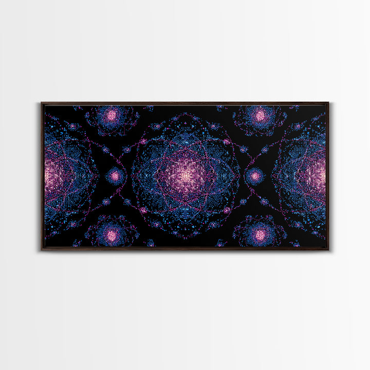 Pink Blue Particle Galaxies Canvas Print, Modern Abstract Wall Art, Cosmic Retro Poster, Space Decor, Colorful MCM Print