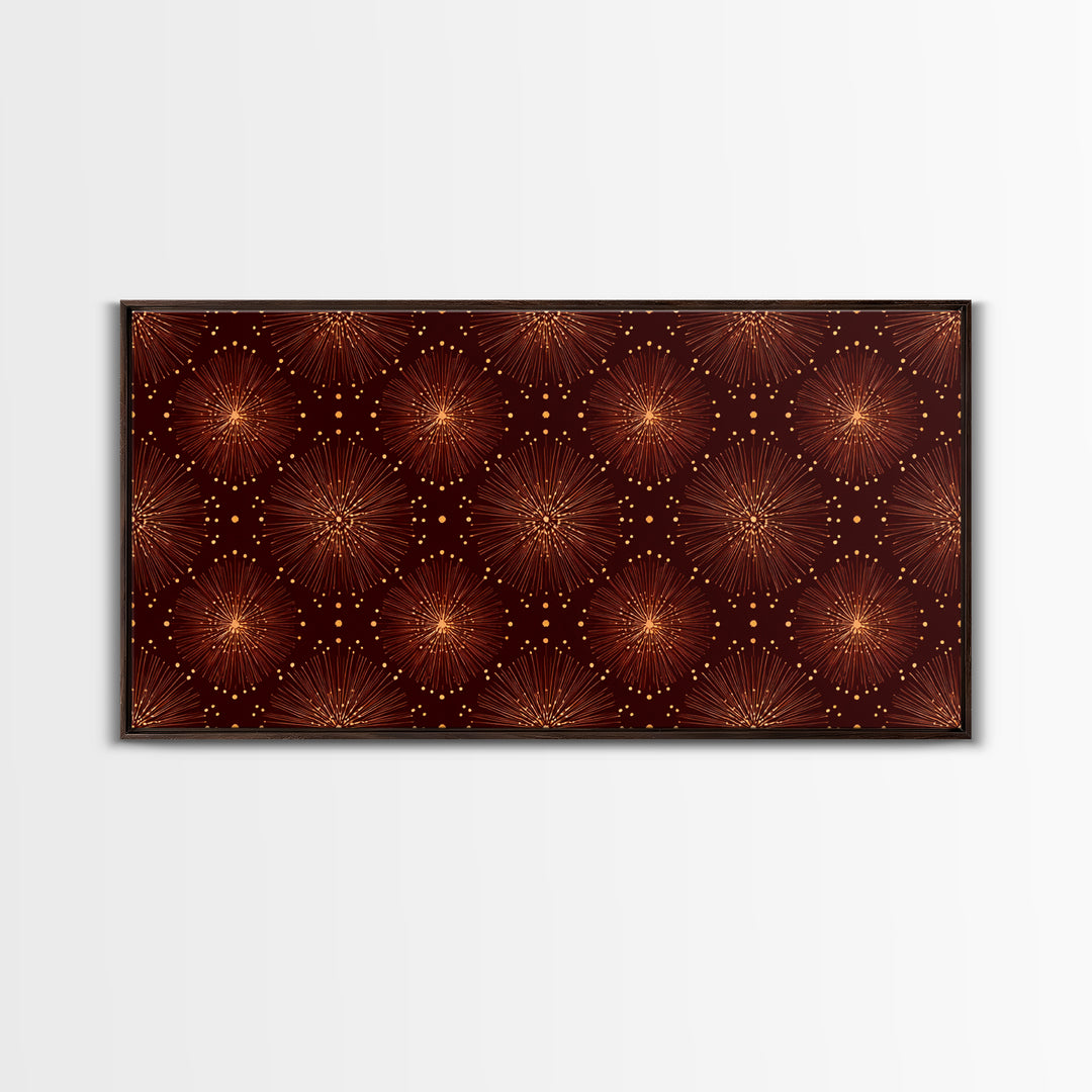 Gold Starburst Atomic Pattern Wall Art, Midcentury Modern Canvas Print, Retro 1950s Decor, Geometric MCM Home Poster For Living Room