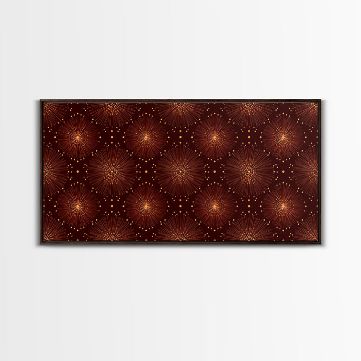 Gold Starburst Atomic Pattern Wall Art, Midcentury Modern Canvas Print, Retro 1950s Decor, Geometric MCM Home Poster For Living Room