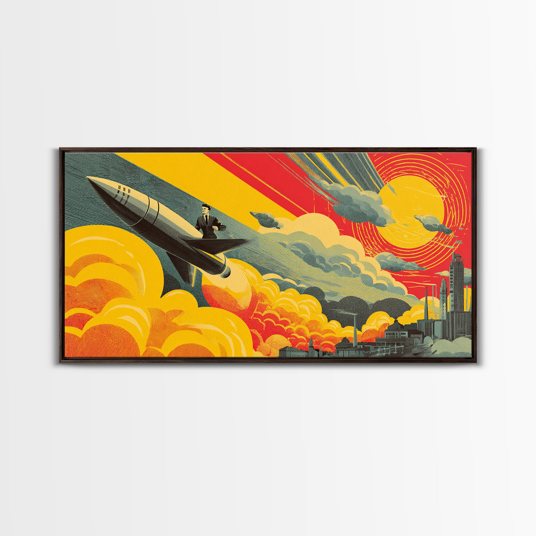 Rocket Commuter Cityscape Wall Art, Retro Futurism Poster, Midcentury Modern Decor, Atomic Space Age Office Print, Gift Idea
