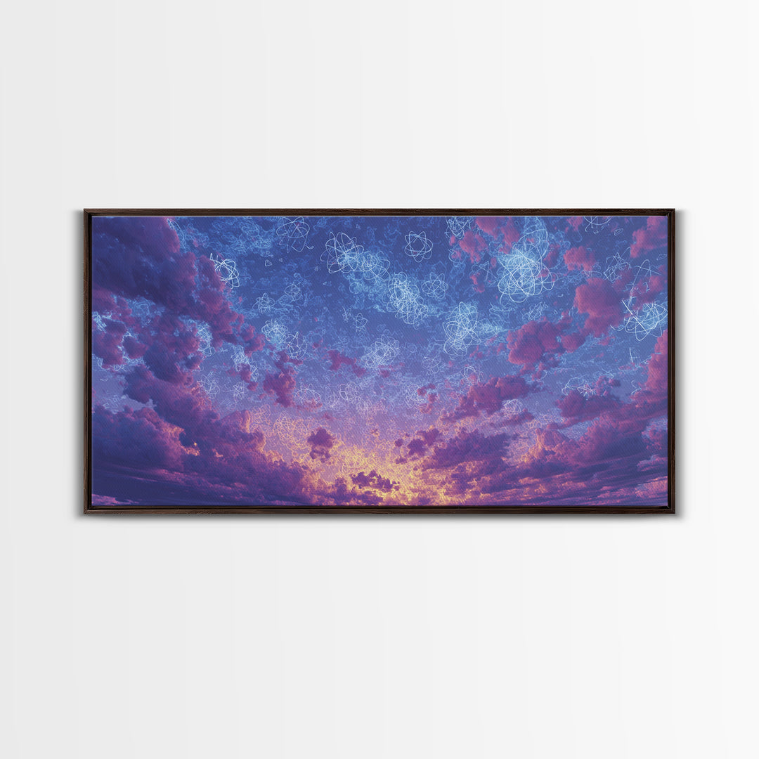 Dreamy Twilight Clouds With Star Diagrams Canvas Print, Modern Wall Art, Blue Purple Celestial Poster, Bedroom Decor Gift