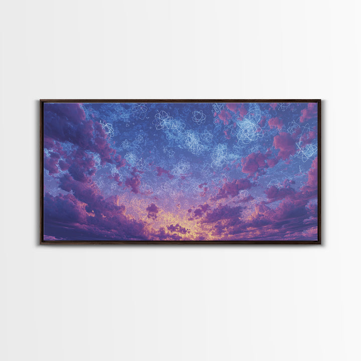 Dreamy Twilight Clouds With Star Diagrams Canvas Print, Modern Wall Art, Blue Purple Celestial Poster, Bedroom Decor Gift