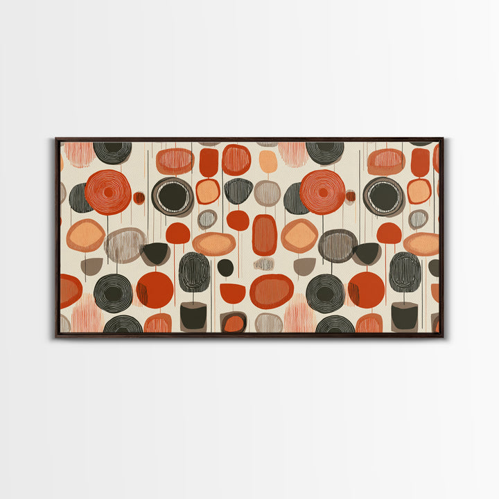 Orange Black Abstract Circle Pattern Wall Art, Midcentury Modern Geometric Print, Retro 70s Decor, MCM Gallery Wall Art, Home Decor