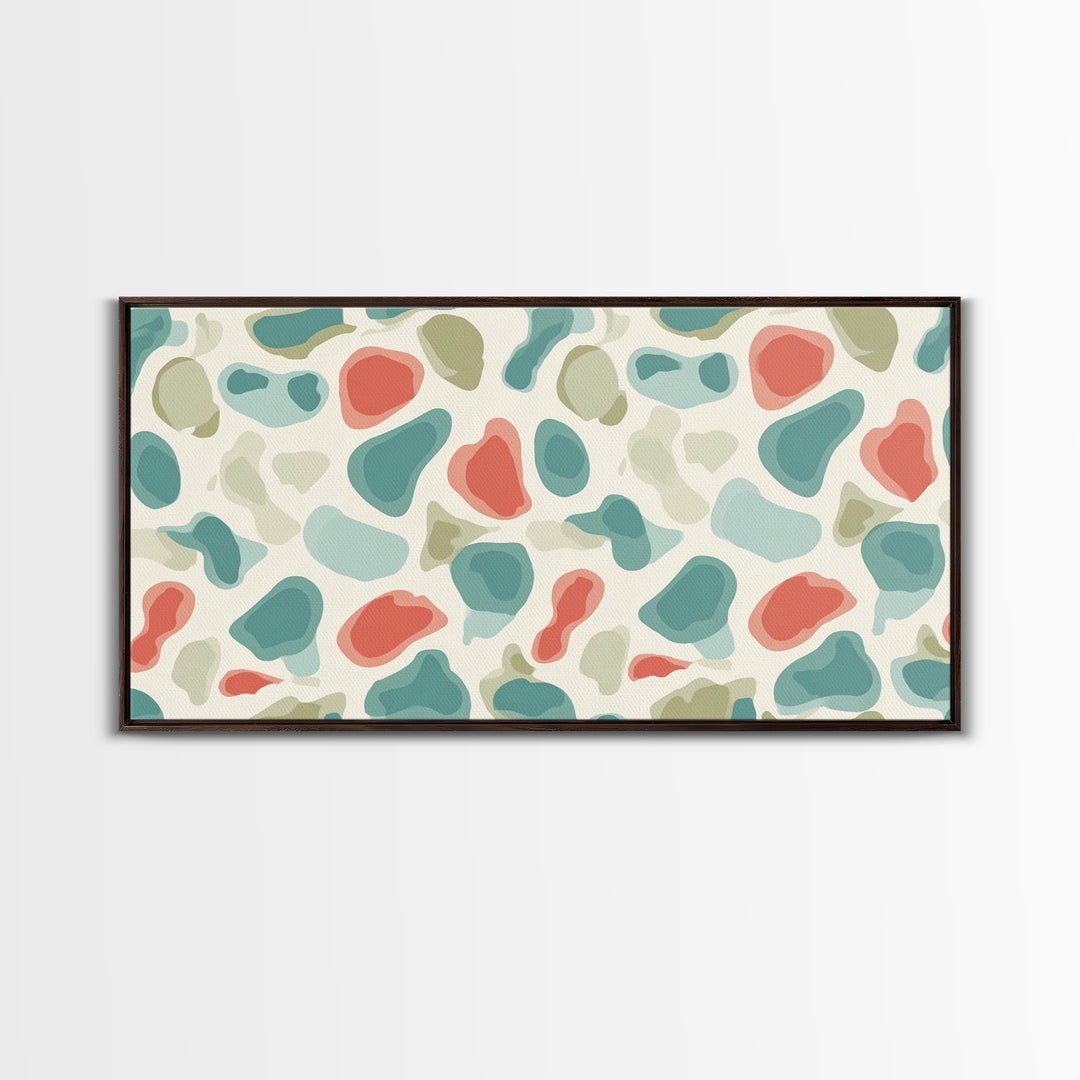 Pastel Terrazzo Organic Shapes Canvas Print, Midcentury Modern Abstract Wall Art, Sage Green Coral Decor, Minimalist Poster