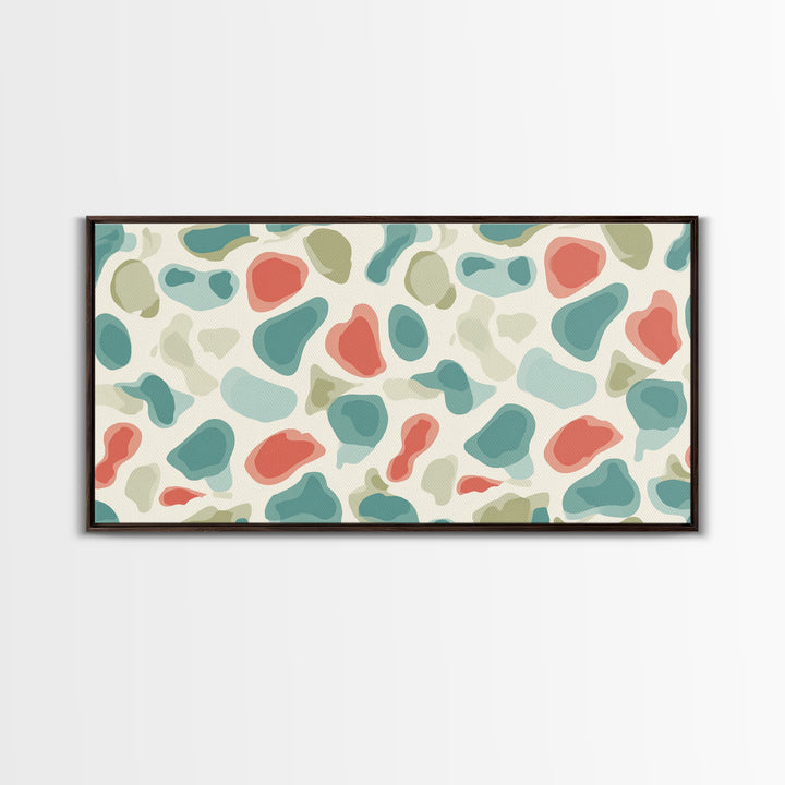 Pastel Terrazzo Organic Shapes Canvas Print, Midcentury Modern Abstract Wall Art, Sage Green Coral Decor, Minimalist Poster