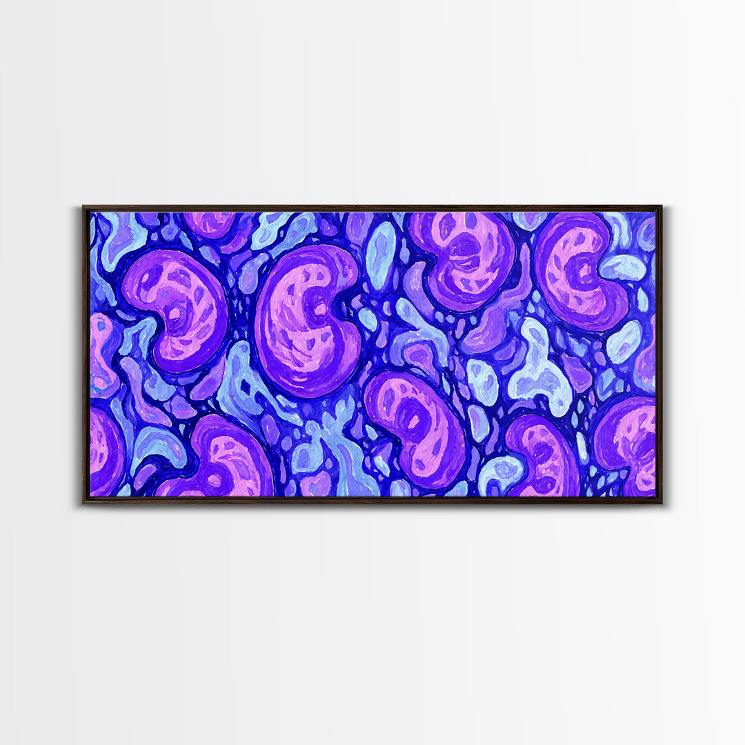 Purple Blue Psychedelic Organic Pattern Canvas Print, Modern Abstract Art, Groovy Wall Decor, Funky 70s Bedroom Art Print