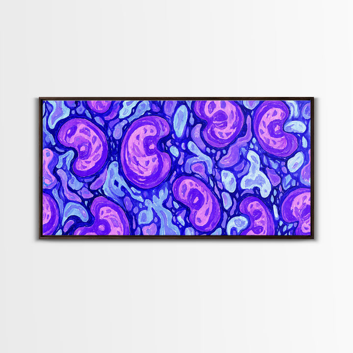 Purple Blue Psychedelic Organic Pattern Canvas Print, Modern Abstract Art, Groovy Wall Decor, Funky 70s Bedroom Art Print