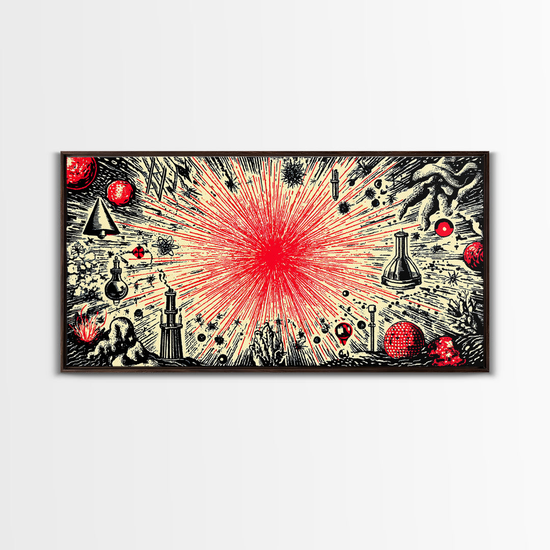 Red Atomic Starburst Science Collage Wall Art, Midcentury Modern Art Print, Retro Space Poster, MCM Wall Decor, Atomic Ranch Home Decor