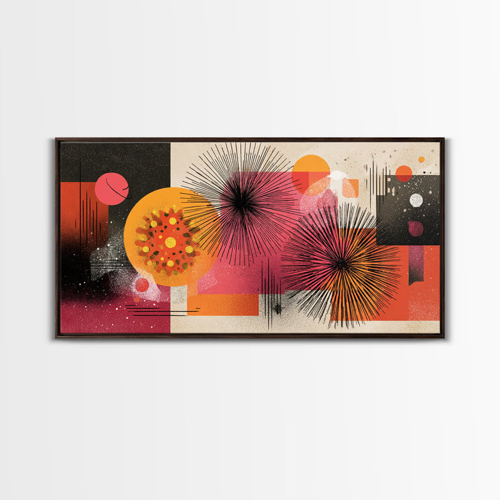 Pink Orange Abstract Starbursts Wall Art, Midcentury Modern Art Print, Retro Geometric Poster, Bold MCM Home Decor, Living Room Decor
