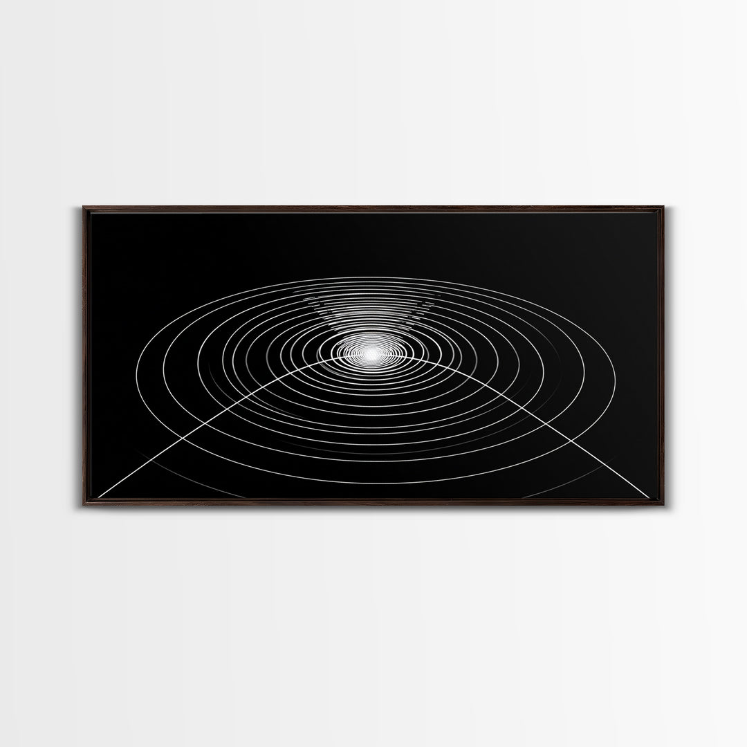 Black White Concentric Ripple Op Art Canvas Print, Minimalist Geometric Wall Art, Modern Abstract Poster, Sci Fi Home Decor