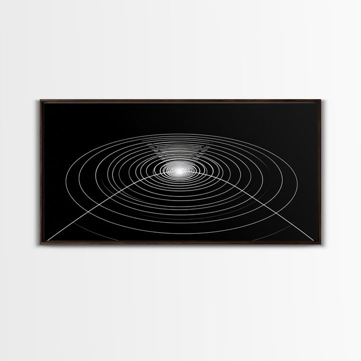 Black White Concentric Ripple Op Art Canvas Print, Minimalist Geometric Wall Art, Modern Abstract Poster, Sci Fi Home Decor