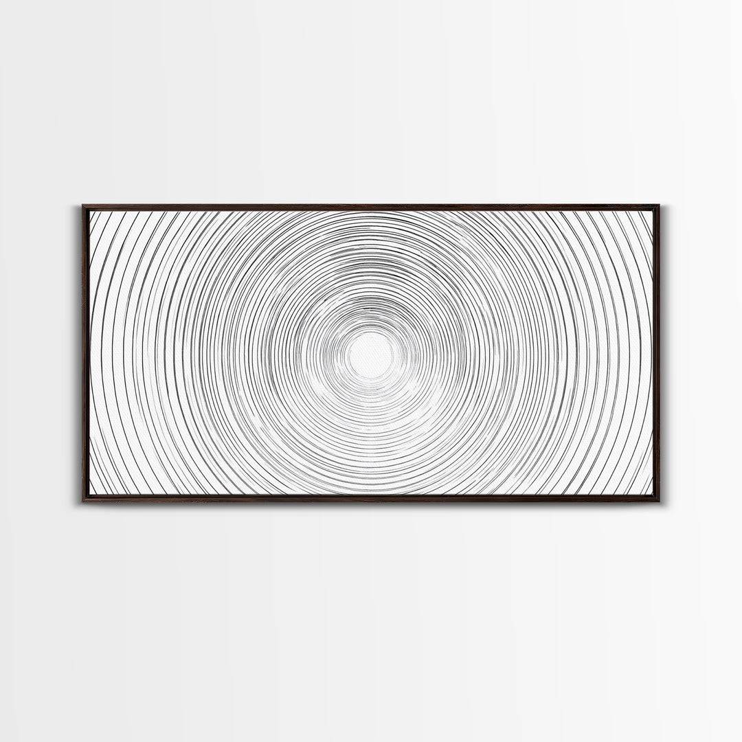 White Black Concentric Vortex Op Art Canvas Print, Minimalist Geometric Wall Art, Modern Abstract Poster, Home Office Decor