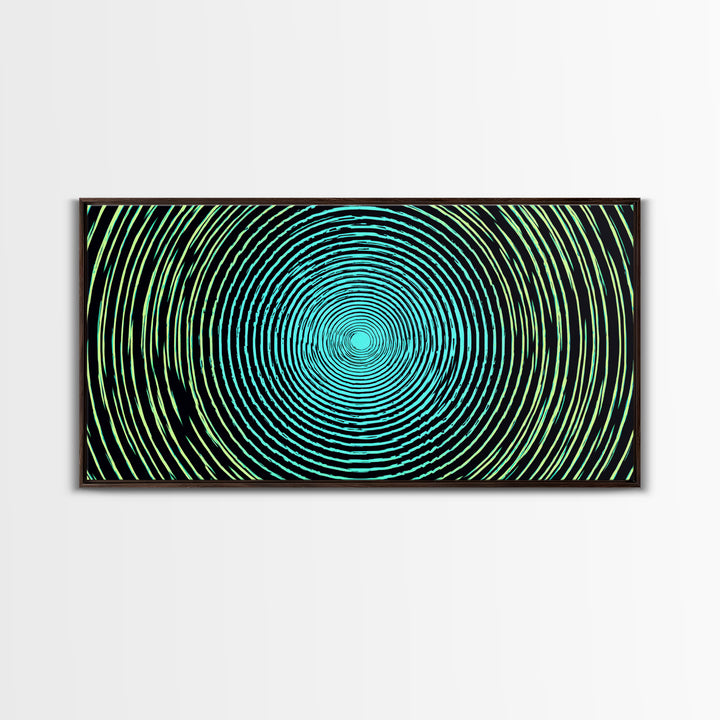 Turquoise Green Concentric Vortex Wall Art, Modern Abstract Op Art Print, Retro Geometric Poster, Psychedelic Home Decor