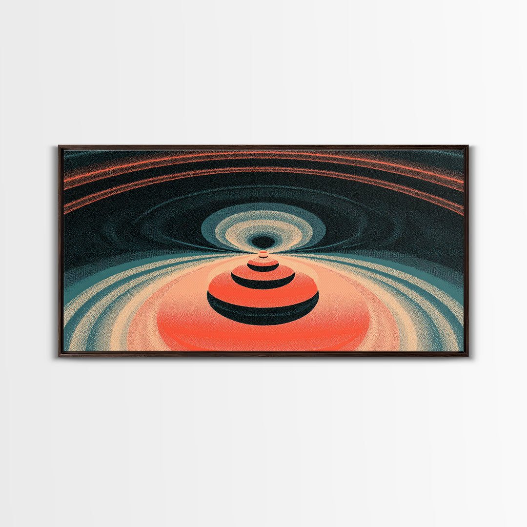 Red Orbital Target Wall Art, Cosmic Midcentury Abstract Print, Retro Geometric Space Poster, Modern MCM Decor For Home Office
