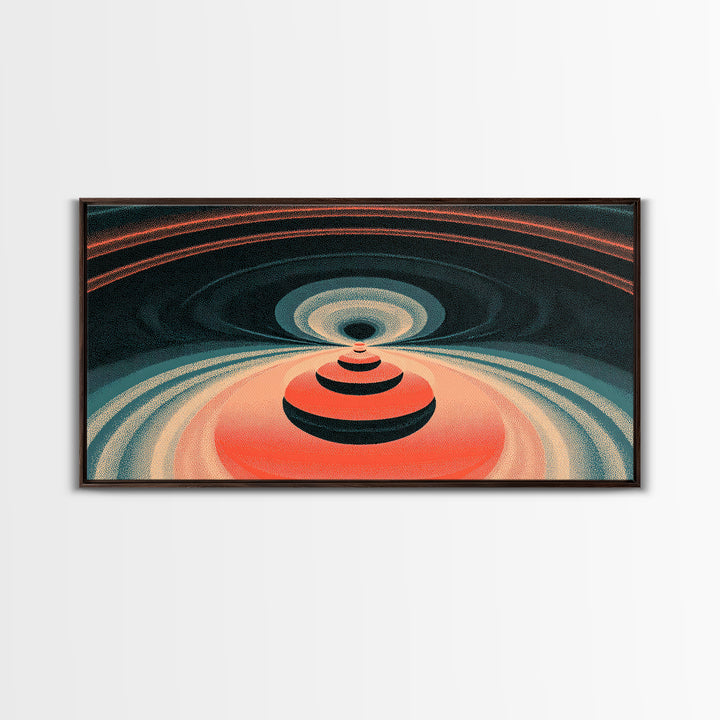 Red Orbital Target Wall Art, Cosmic Midcentury Abstract Print, Retro Geometric Space Poster, Modern MCM Decor For Home Office