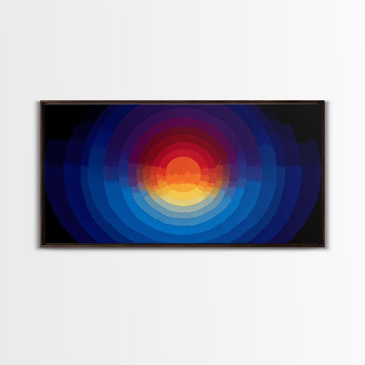 Radiant Layered Sunset Canvas Print, Midcentury Modern Abstract Landscape, Blue Orange Wall Decor, Retro Living Room Art