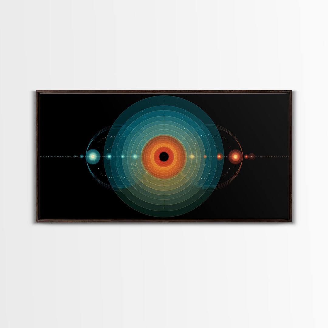 Solar System Orbit Canvas Print, Midcentury Modern Space Abstract, Teal Orange Circle Wall Decor, Retro Office Art Print Gift